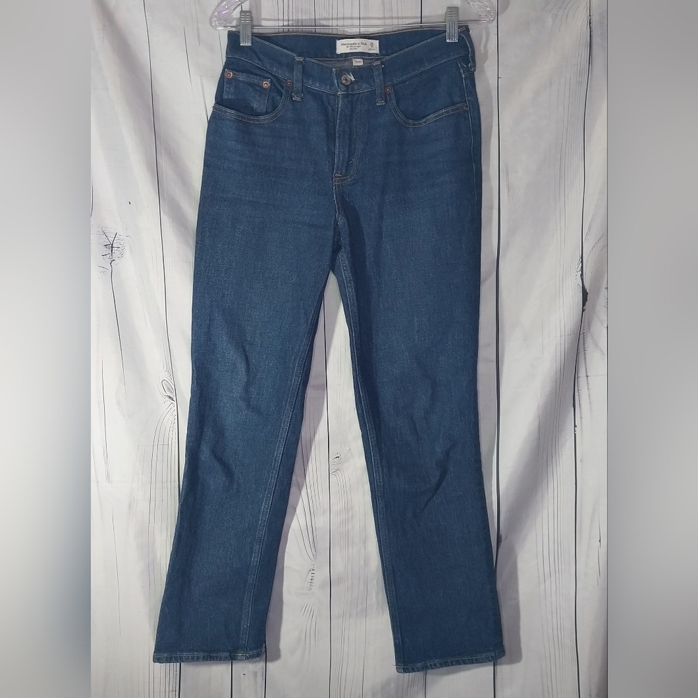Abercrombie & Fitch Dark Blue The 90's Straight Leg Mid Rise Curve Love Jeans
